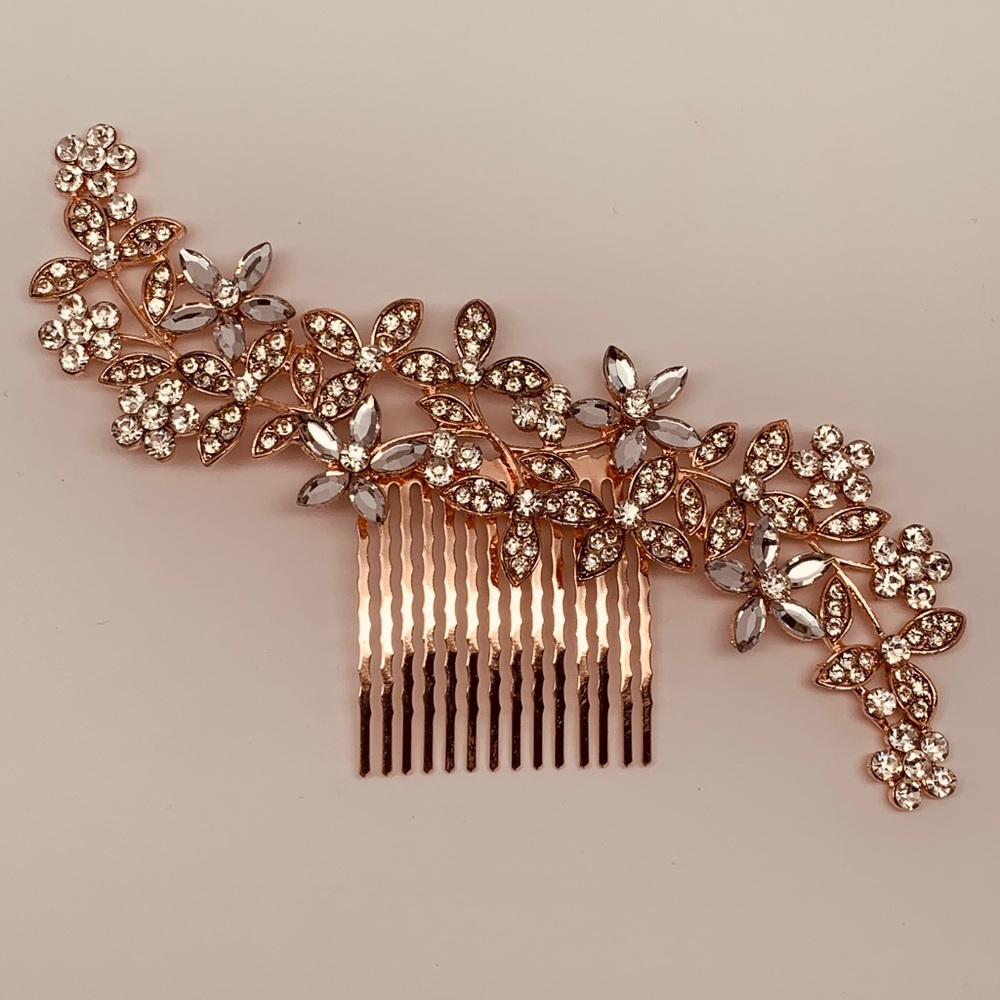 NEW Crystal & Rhinestone RoseGold Bridal Hair Comb
